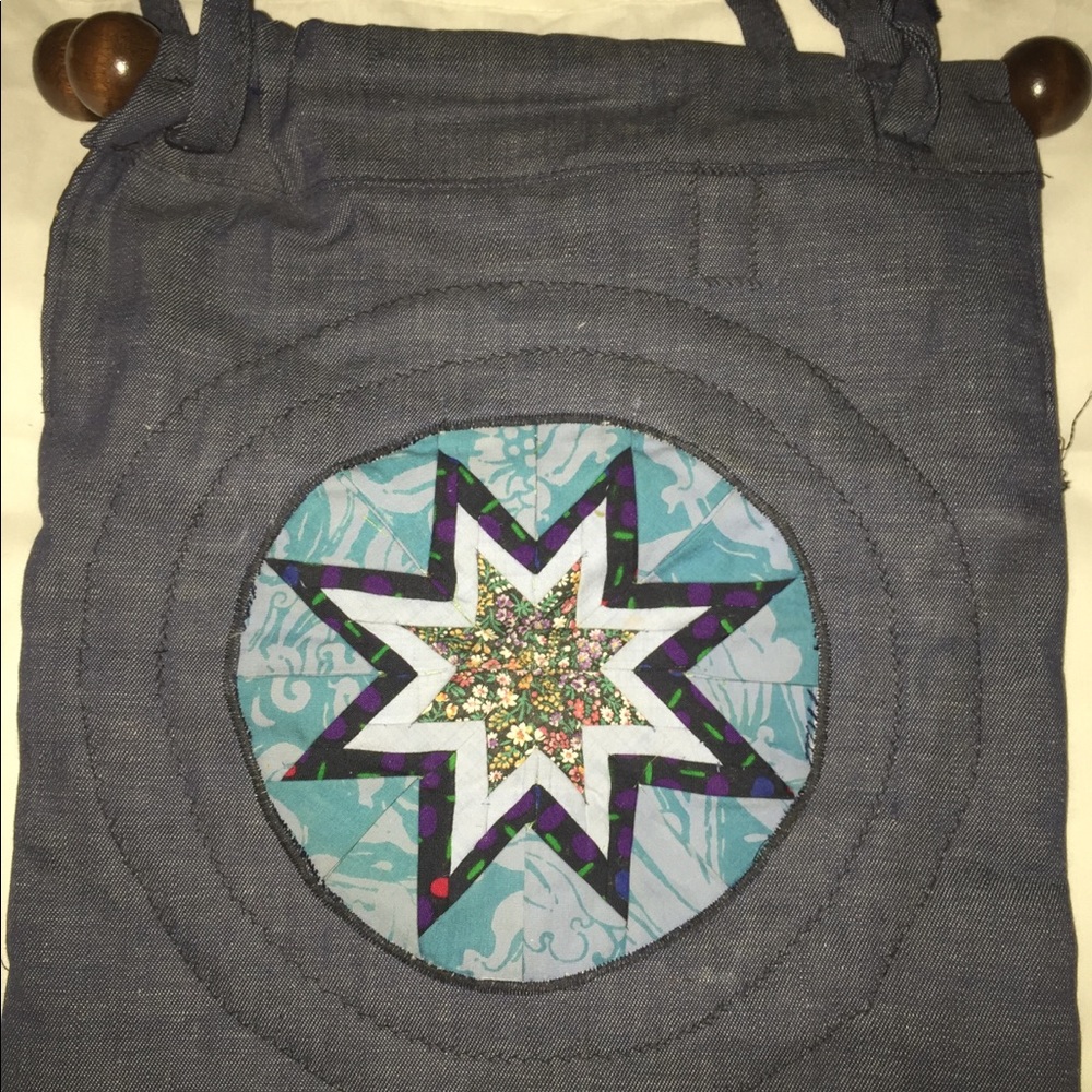 Handmade patchwork denim bag double sided